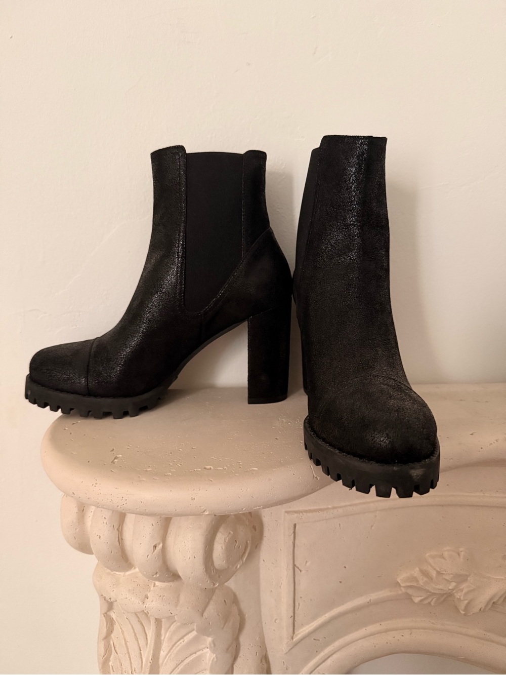Stuart Weitzman Black Lug-Sole Block Heel Chelsea Boots